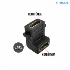 Adaptador 90° HDMI Fêmea x  Fêmea LE-5553 It Blue - Preto